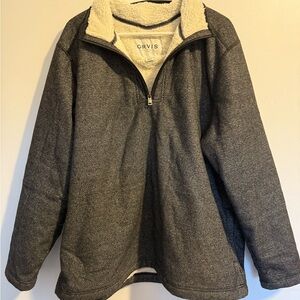 Orvis Brighton 1/4 Zip Sherpa Lined Pullover Sweater Black White Mens Size XXL